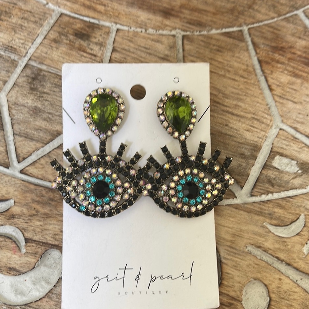 Boho Evil eye earrings in green